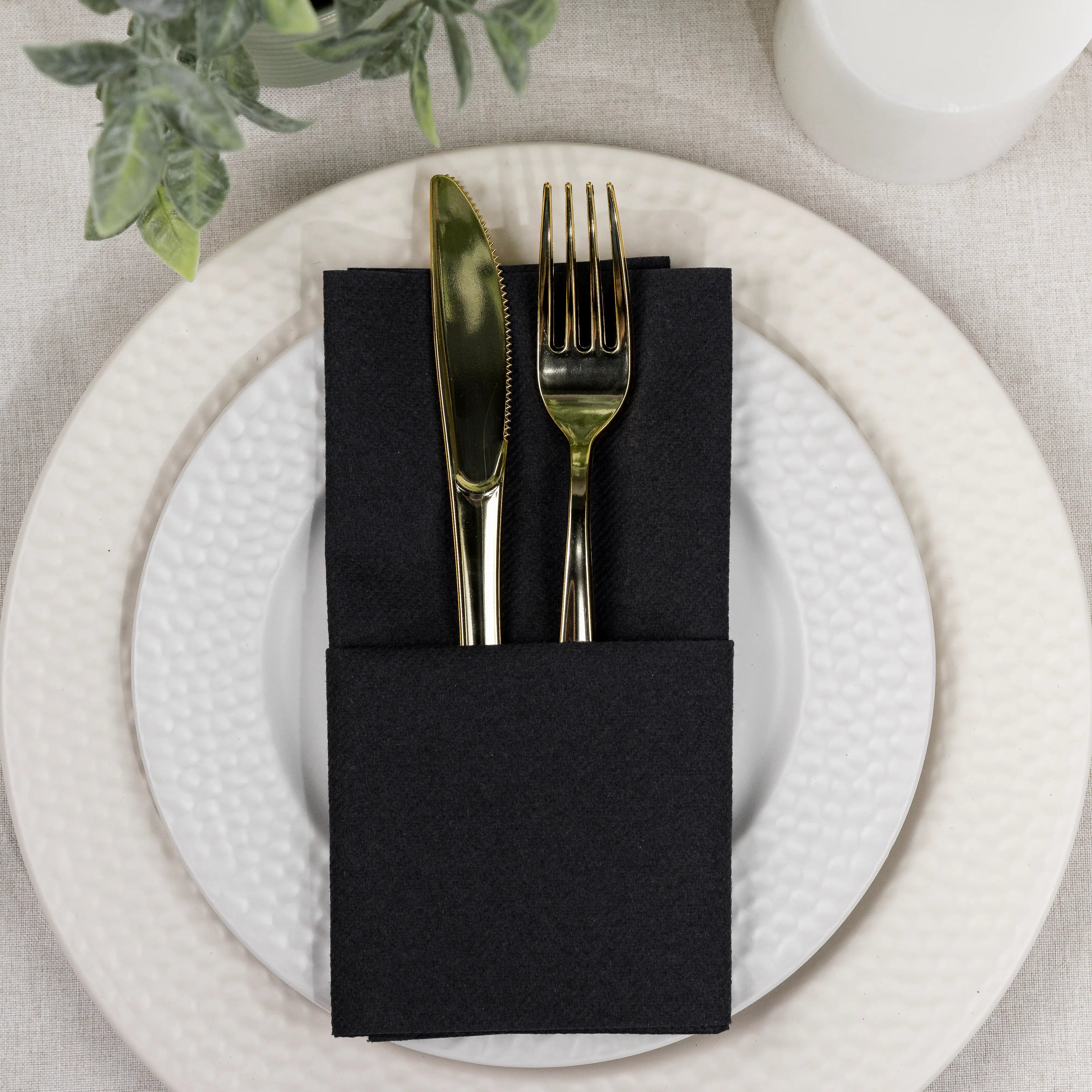 17"x17" 5” Pocket Fold Black Airlaid Dinner Napkin 300ct SKU 42103