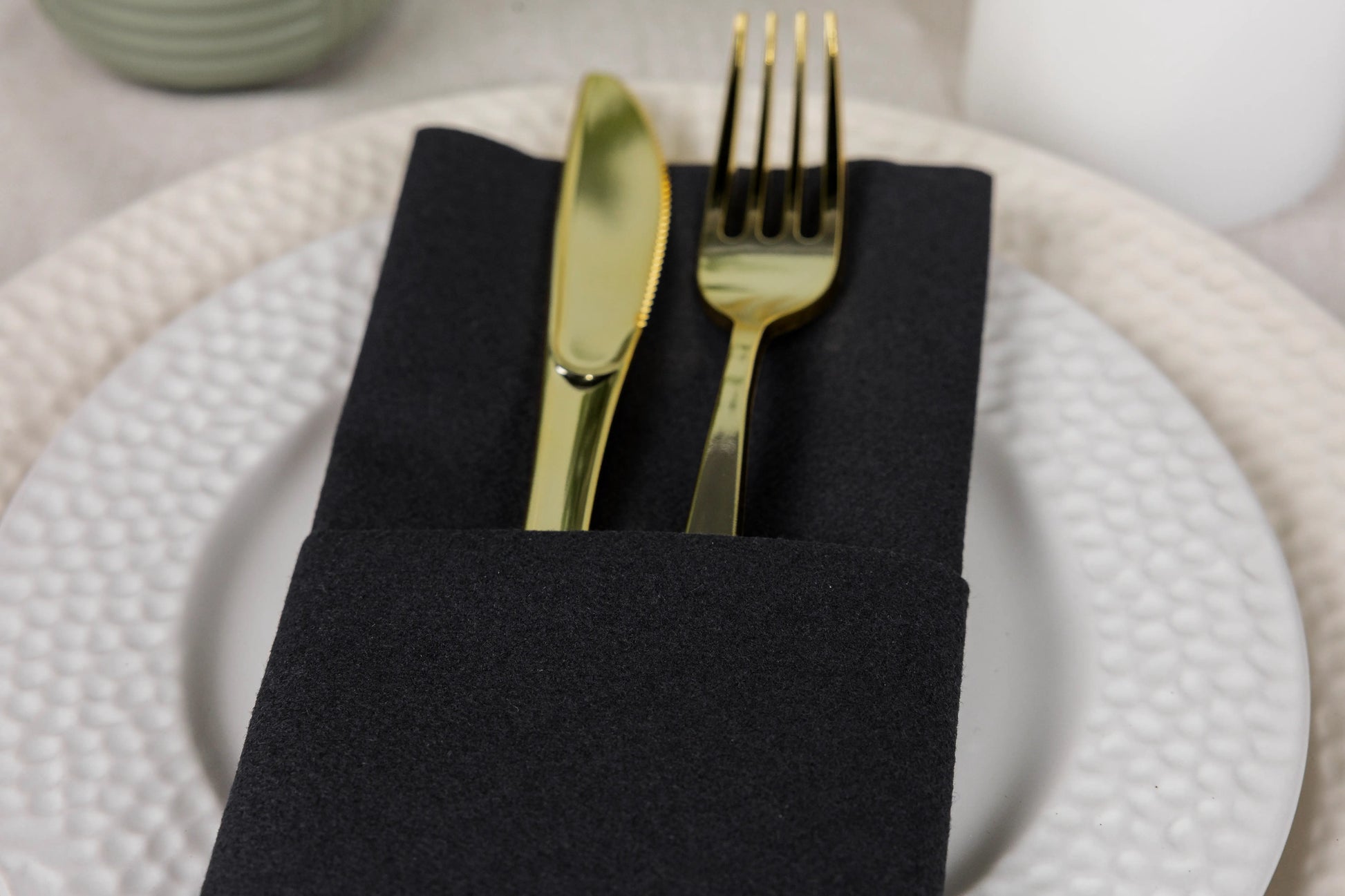 17"x17" 5.5” Pocket Fold Black Airlaid Dinner Napkin 300ct SKU 42104